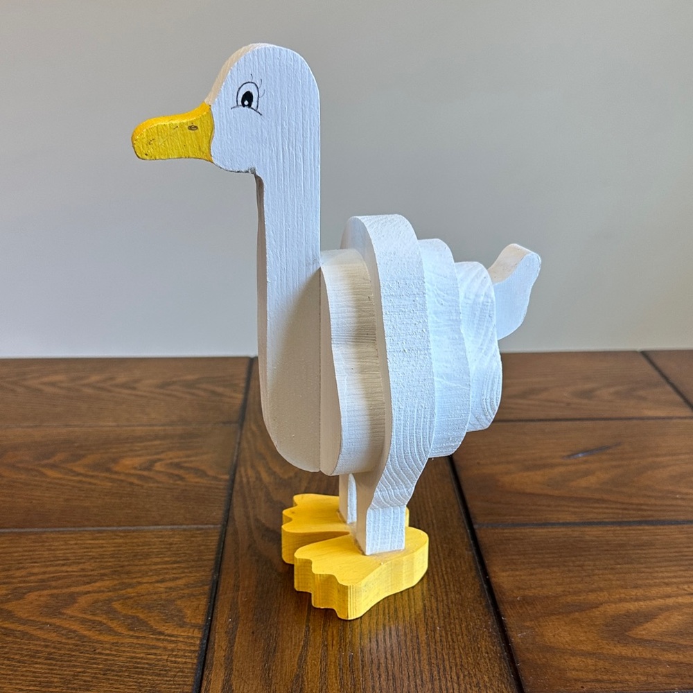 White/ Yellow VTG Wooden Duck Figurine - Decorative Desk Duck